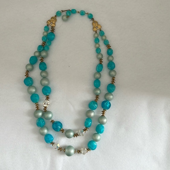 Jewelry - Vintage Double-Strand Aqua Statement Necklace